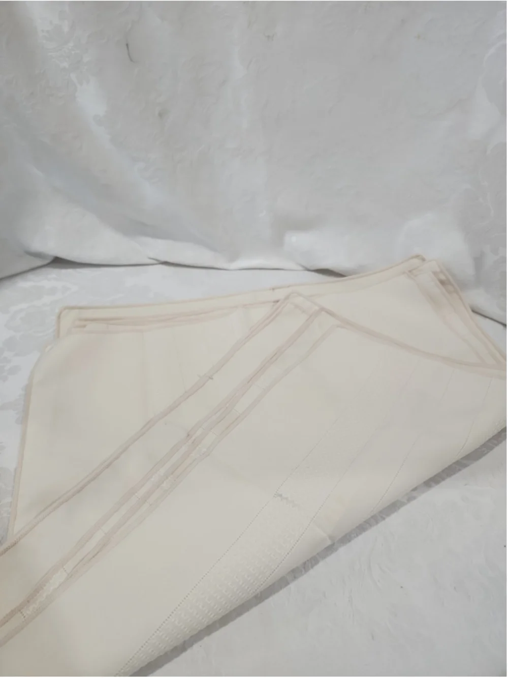 Ivory Fabric Napkins Lines with Textured Design 17 x 17 Set of 7